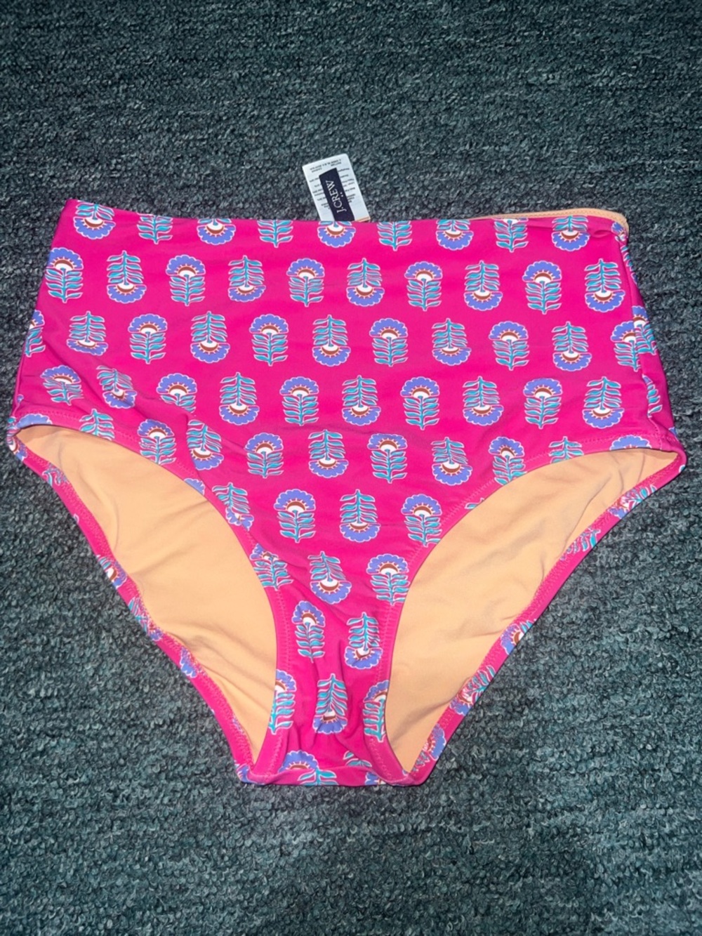 J. Crew Hot Pink Floral High-Waist Bikini Bottoms